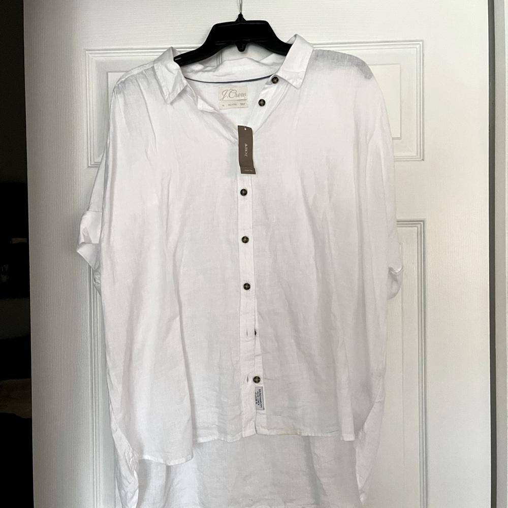 J.CREW BAIRD MCNUTT White Irish Linen RELAXED Short Sleeve Women's Shirt XL